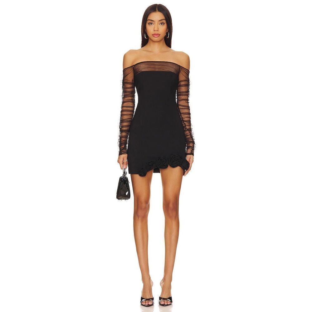 Camila Coelho NWT THAIS Illusion Neck Long Sleeve Mesh Bodycon Dress Black XL 🛑